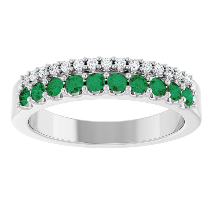 14K Gemstone & Diamond Double Row Ring