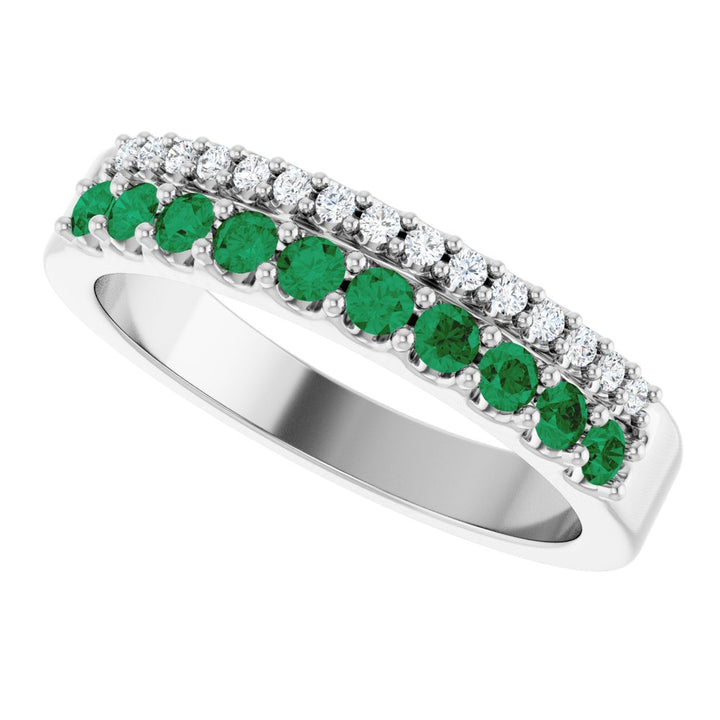 14K Gemstone & Diamond Double Row Ring