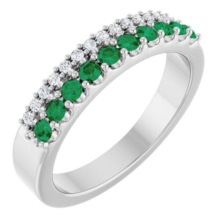 14K Gemstone & Diamond Double Row Ring