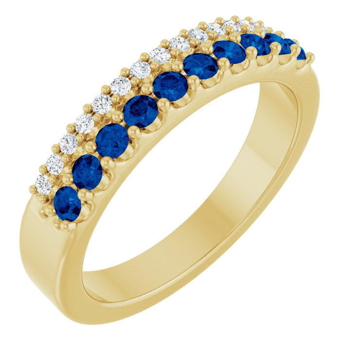 14K Gemstone & Diamond Double Row Ring