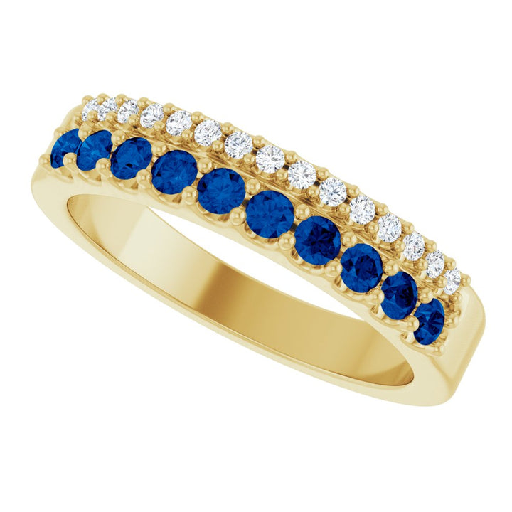 14K Gemstone & Diamond Double Row Ring
