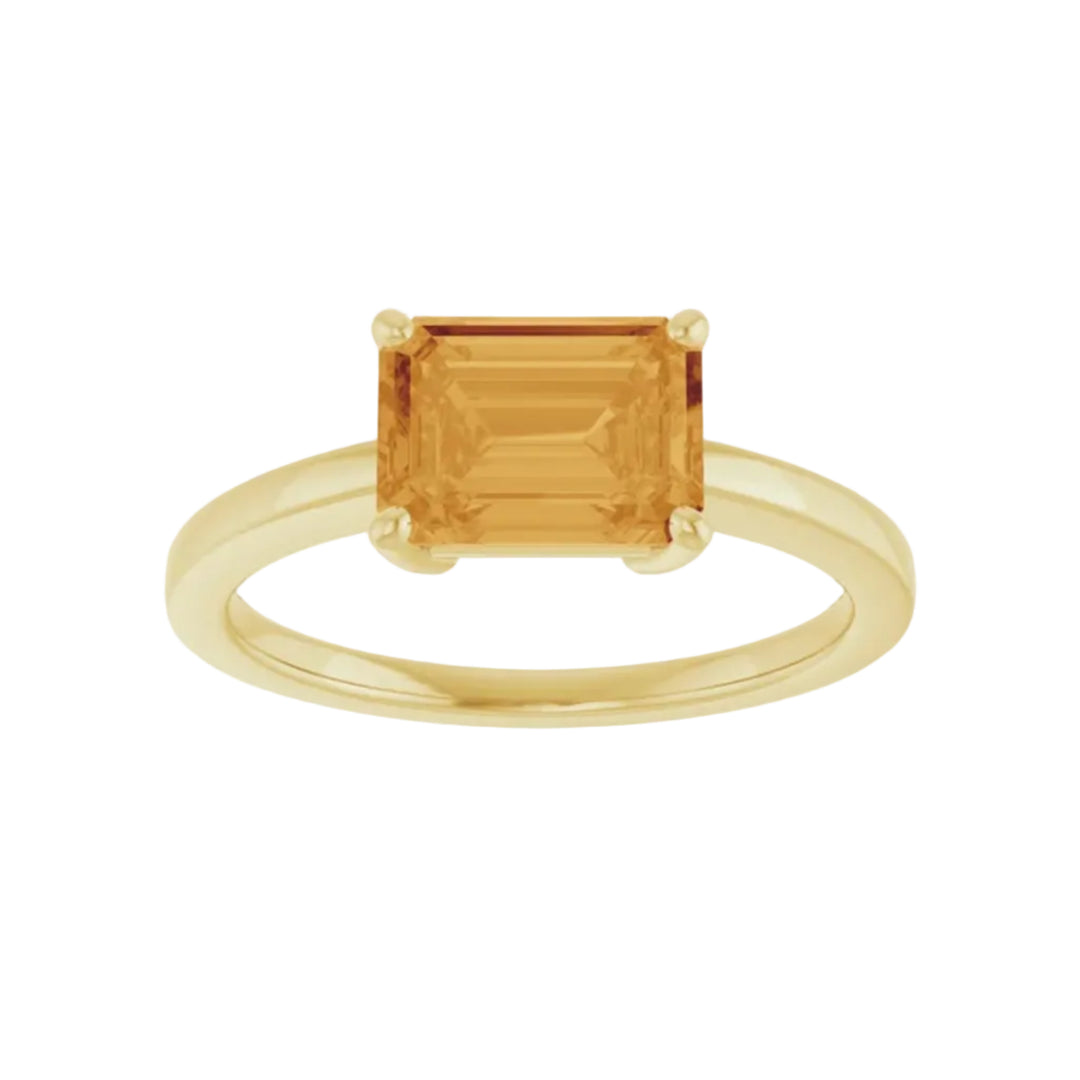 14K East West Emerald-Cut Gemstone Solitaire Ring