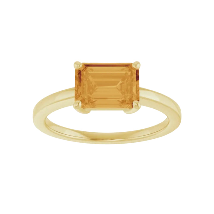 14K East West Emerald-Cut Gemstone Solitaire Ring