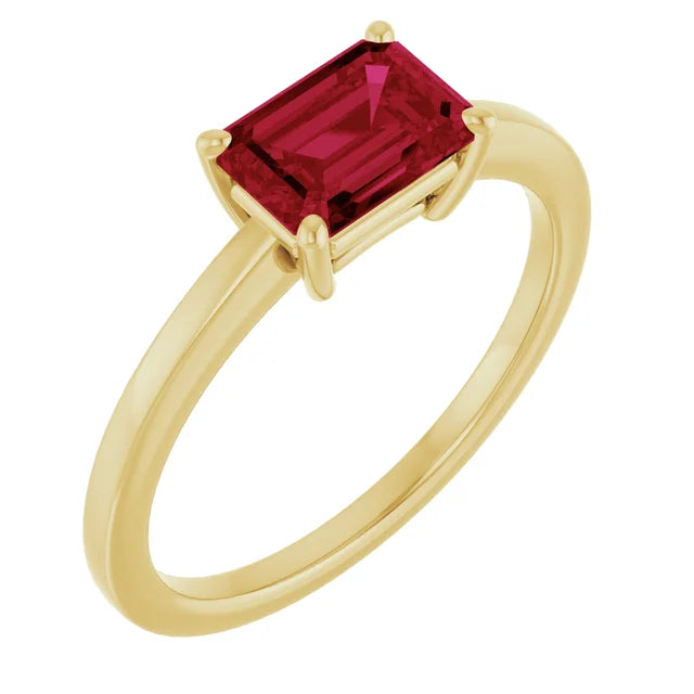 14K East West Emerald-Cut Gemstone Solitaire Ring