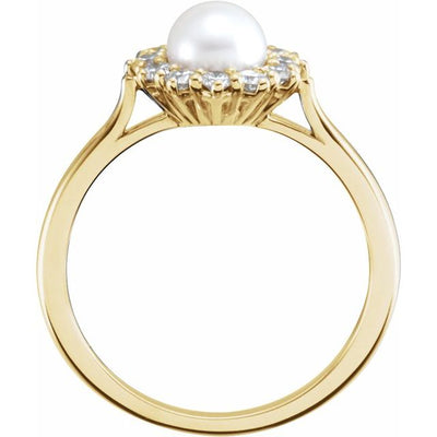 14K Cultured Freshwater Pearl & 1/3 CTW Natural Diamond Halo-Style Ring