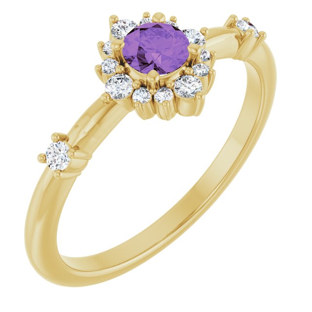 14K Round Gemstone & 1/6 CTW Natural Diamond Halo-Style Ring