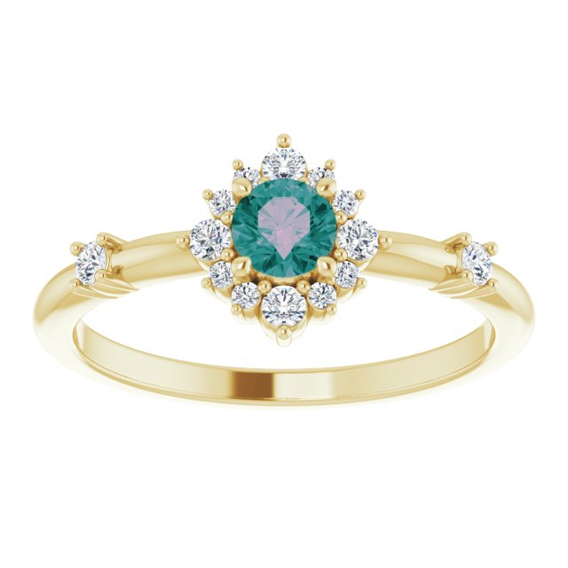 14K Round Gemstone & 1/6 CTW Natural Diamond Halo-Style Ring