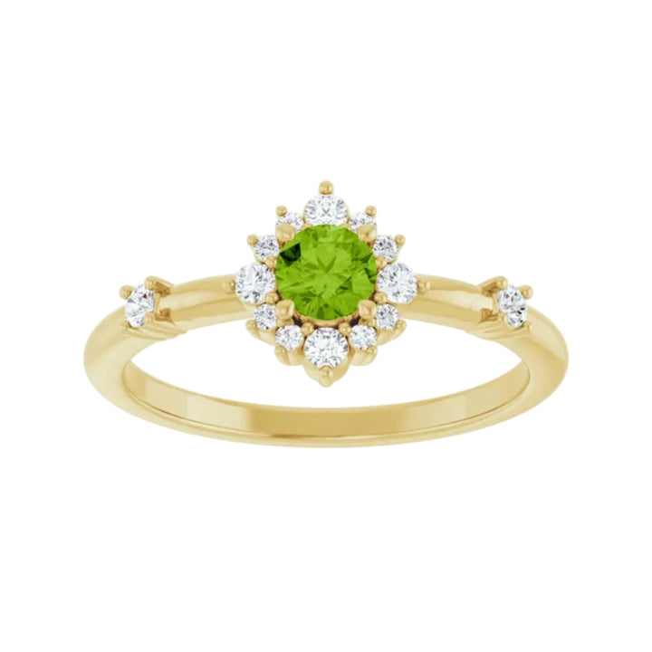 14K Round Gemstone &amp; 1/6 CTW Natural Diamond Halo-Style Ring