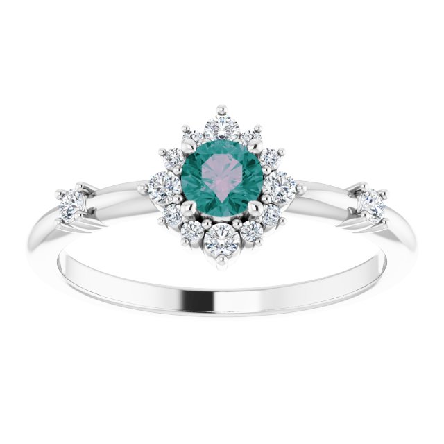 14K Round Gemstone & 1/6 CTW Natural Diamond Halo-Style Ring