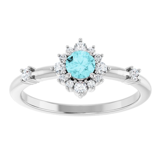 14K Round Gemstone & 1/6 CTW Natural Diamond Halo-Style Ring