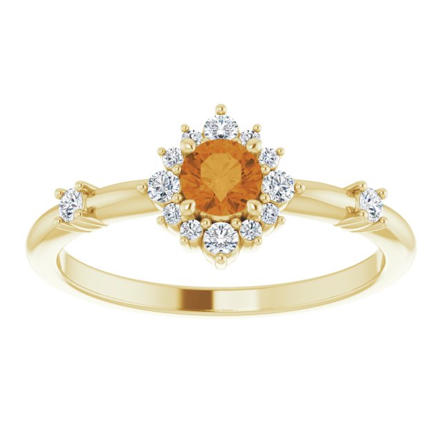 14K Round Gemstone & 1/6 CTW Natural Diamond Halo-Style Ring