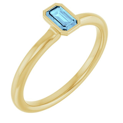 14K Emerald-Cut Bezel Gemstone Ring
