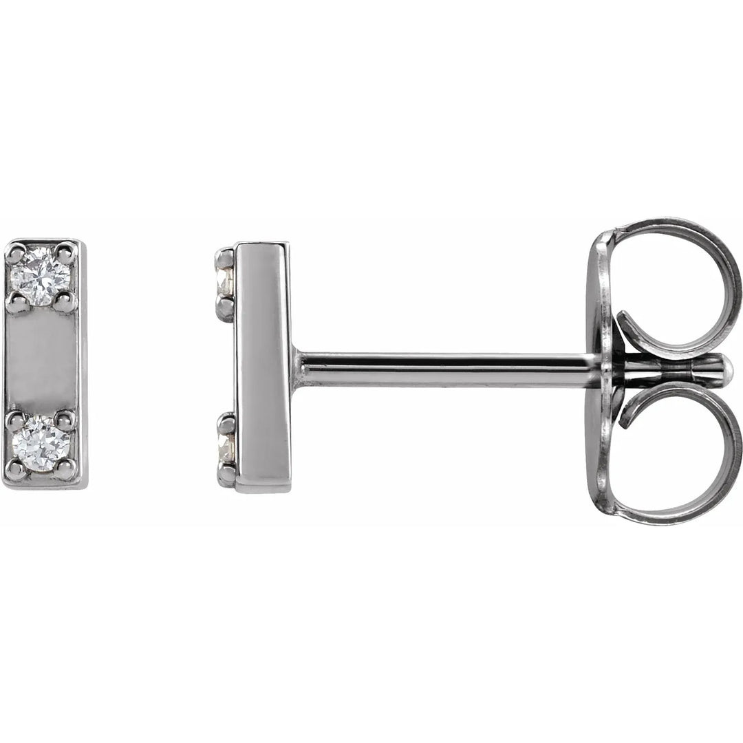 14K Natural Diamond Two-Stone Bar Stud