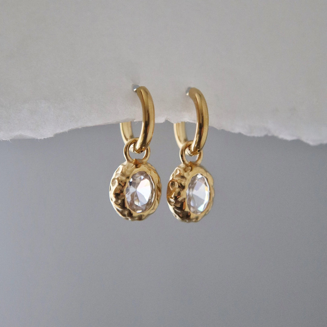 Hammered Bezel CZ Drop Huggies