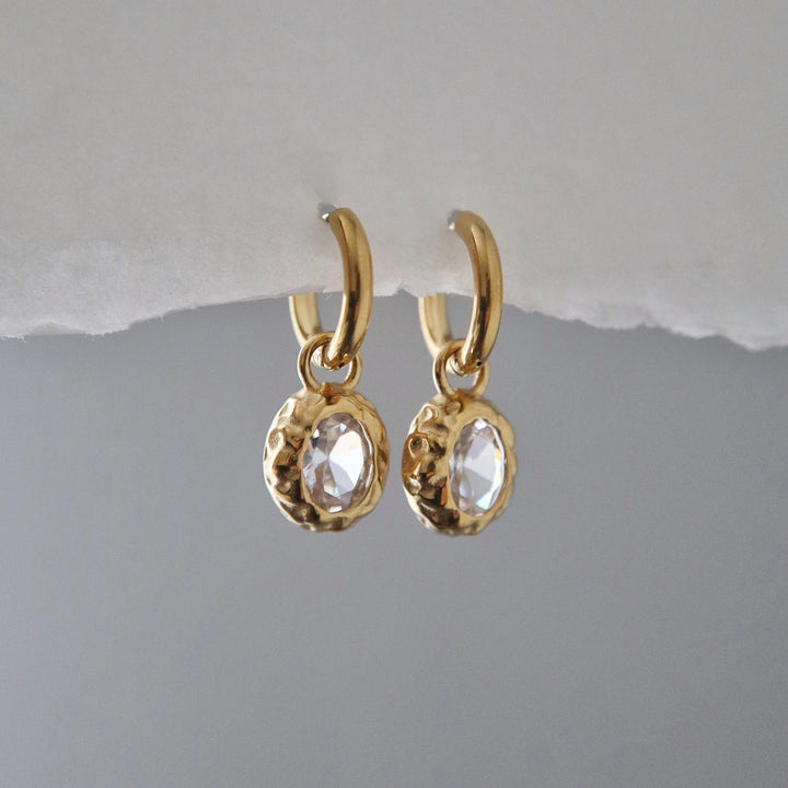 Hammered Bezel CZ Drop Huggies