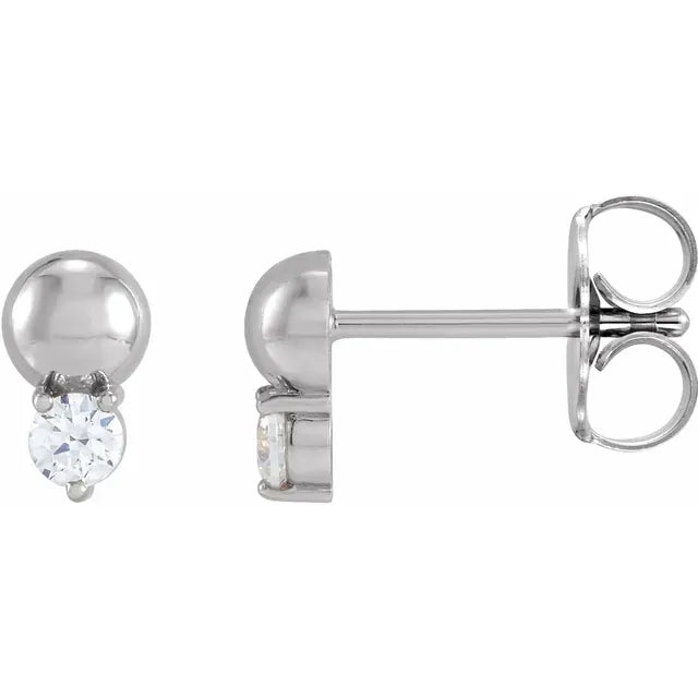 14K Natural Diamond Bead Stud