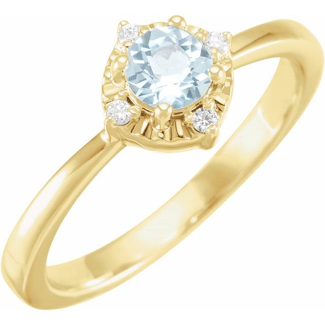 14K Gemstone & .04 CTW Natural Diamond Halo-Style Ring