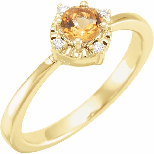 14K Gemstone & .04 CTW Natural Diamond Halo-Style Ring