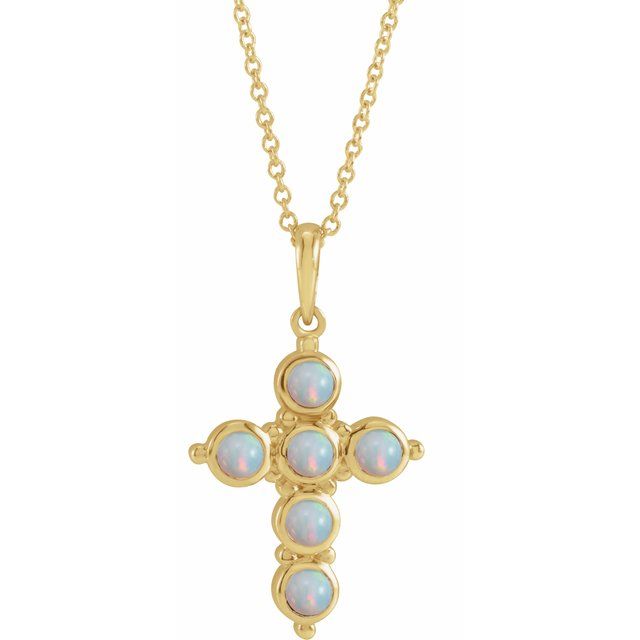 14K Natural Gemstone Cabochon Cross Necklace