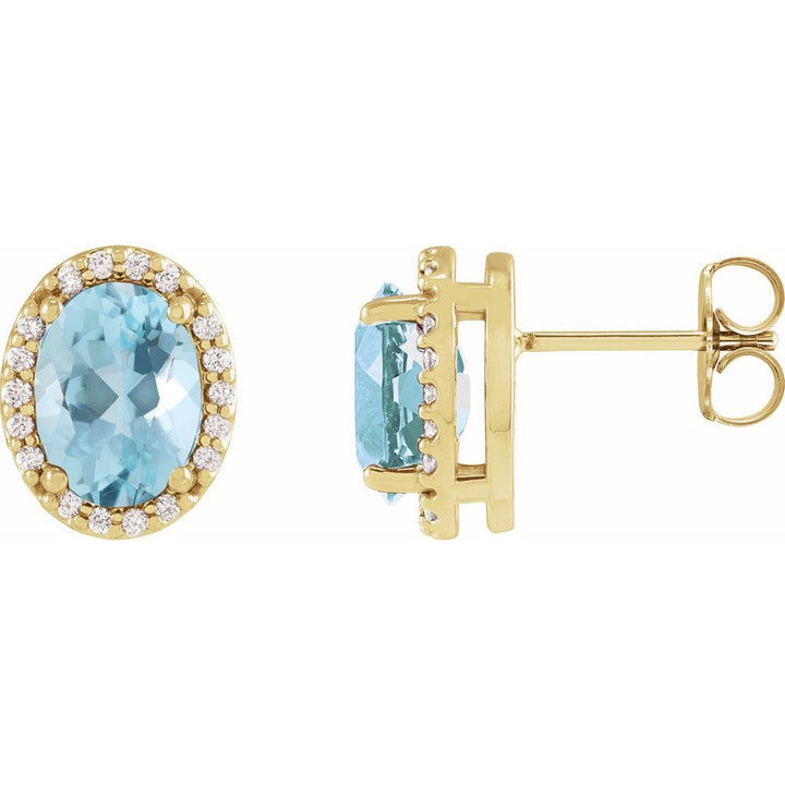 14K Oval Aquamarine & Diamond Halo Studs