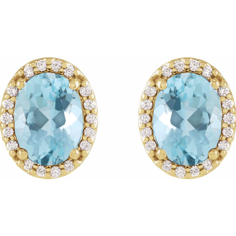 14K Oval Aquamarine & Diamond Halo Studs