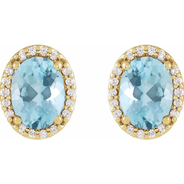 14K Oval Aquamarine & Diamond Halo Studs