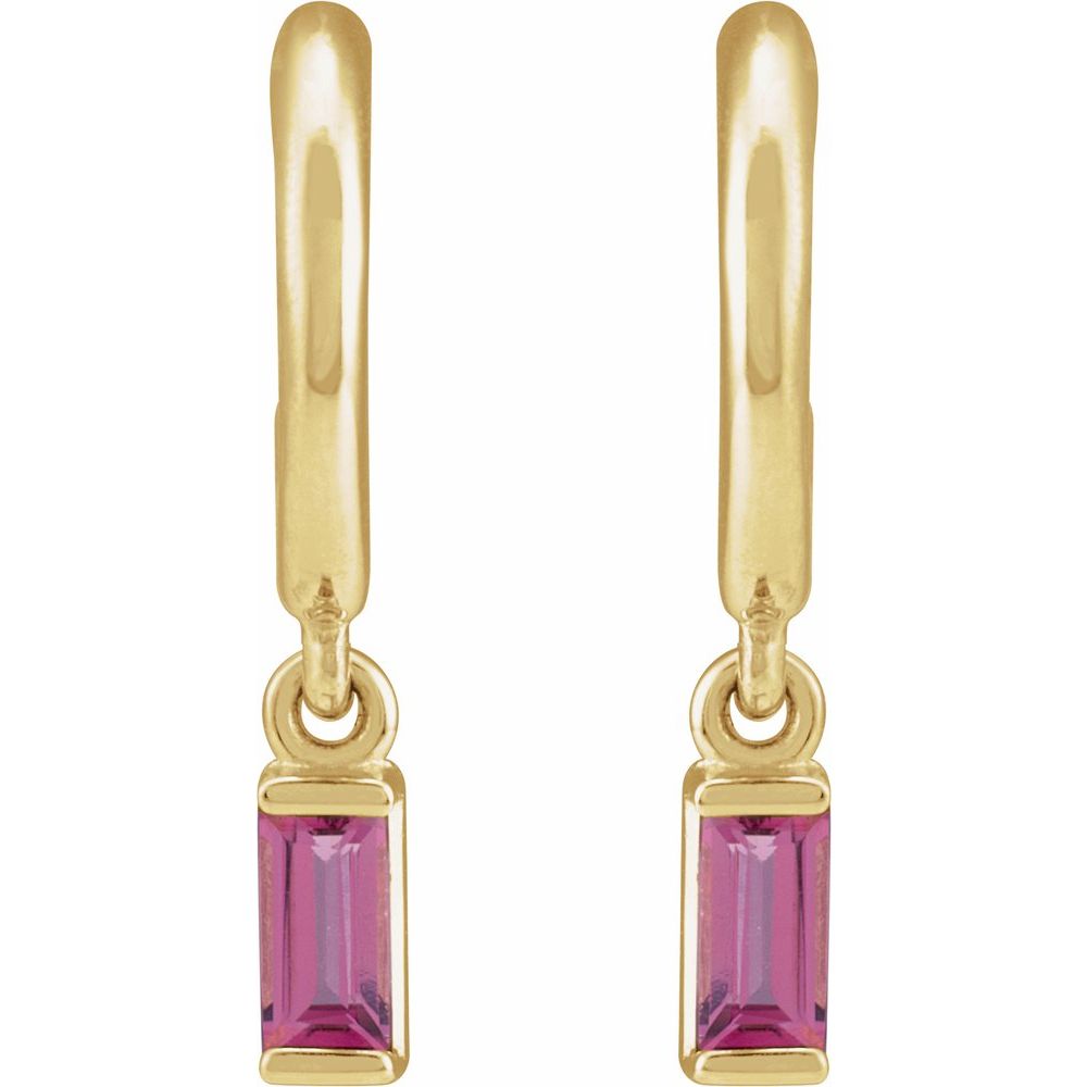 14K Baguette Charm Huggie Hoops