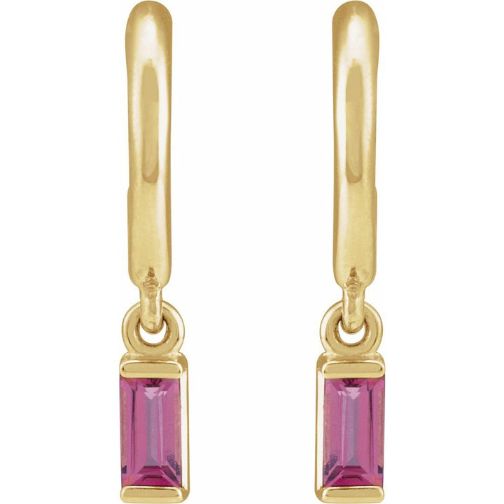 14K Baguette Charm Huggie Hoops