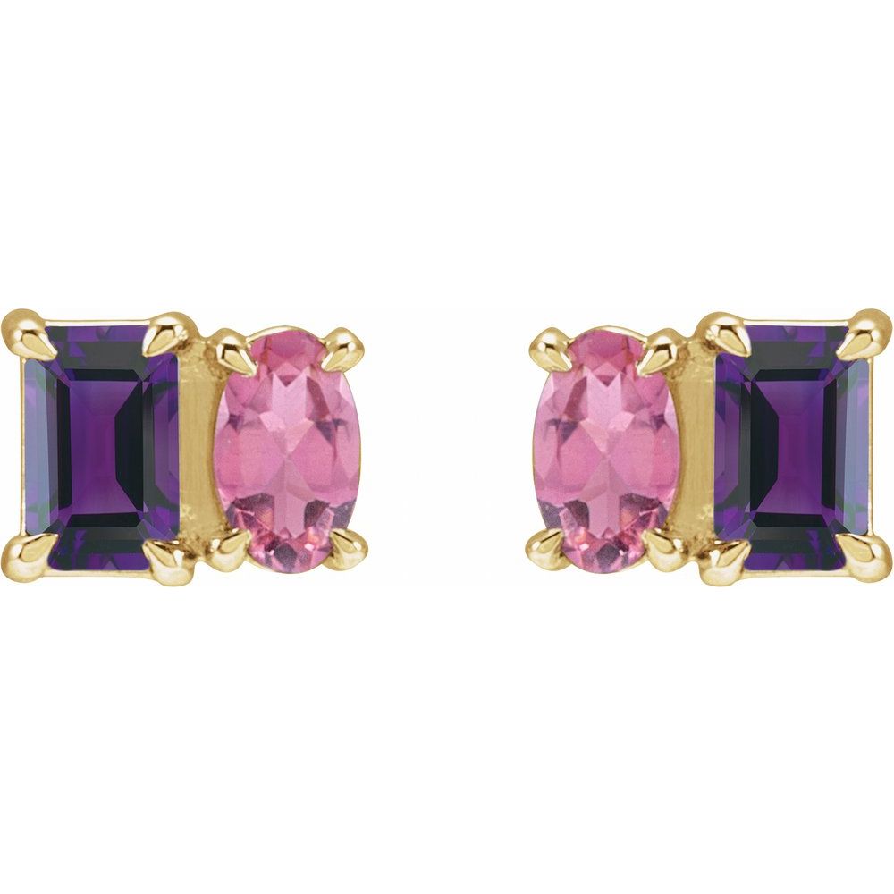 14K Gemstone Duo Stud Earrings