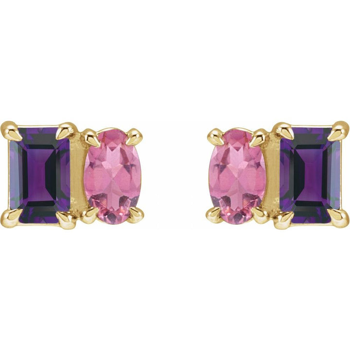 14K Gemstone Duo Stud Earrings