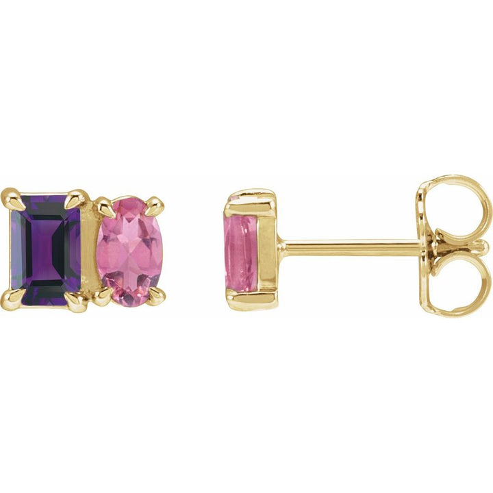 14K Gemstone Duo Stud Earrings