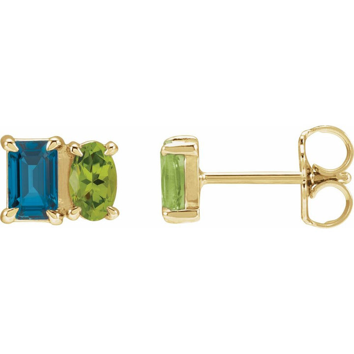 14K Gemstone Duo Stud Earrings