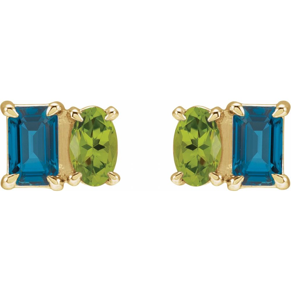 14K Gemstone Duo Stud Earrings