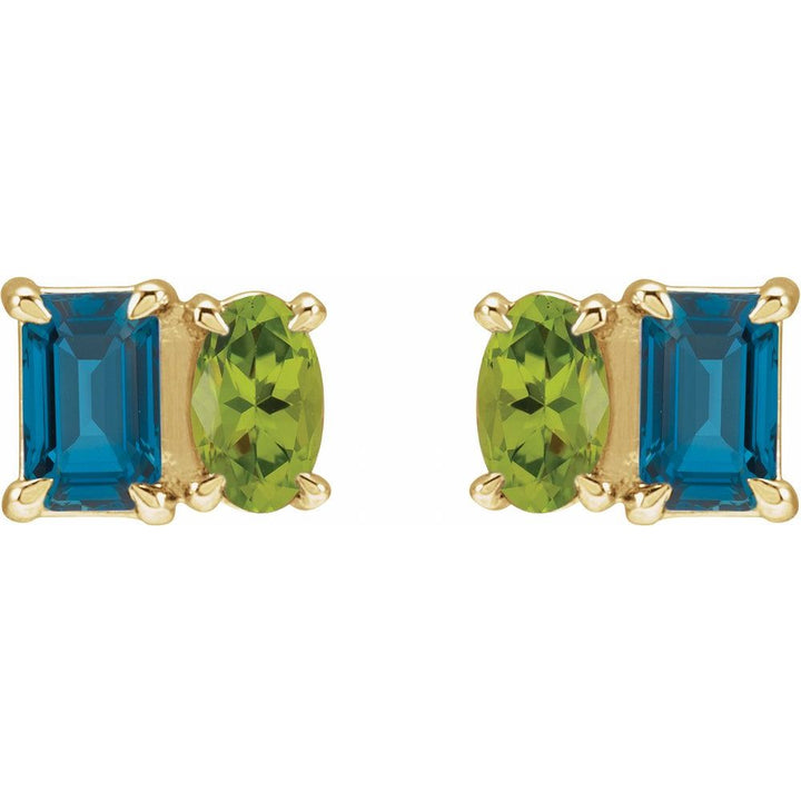 14K Gemstone Duo Stud Earrings