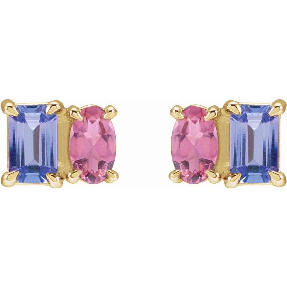 14K Gemstone Duo Stud Earrings