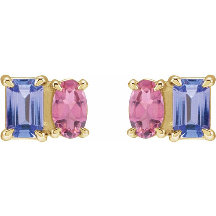 14K Gemstone Duo Stud Earrings