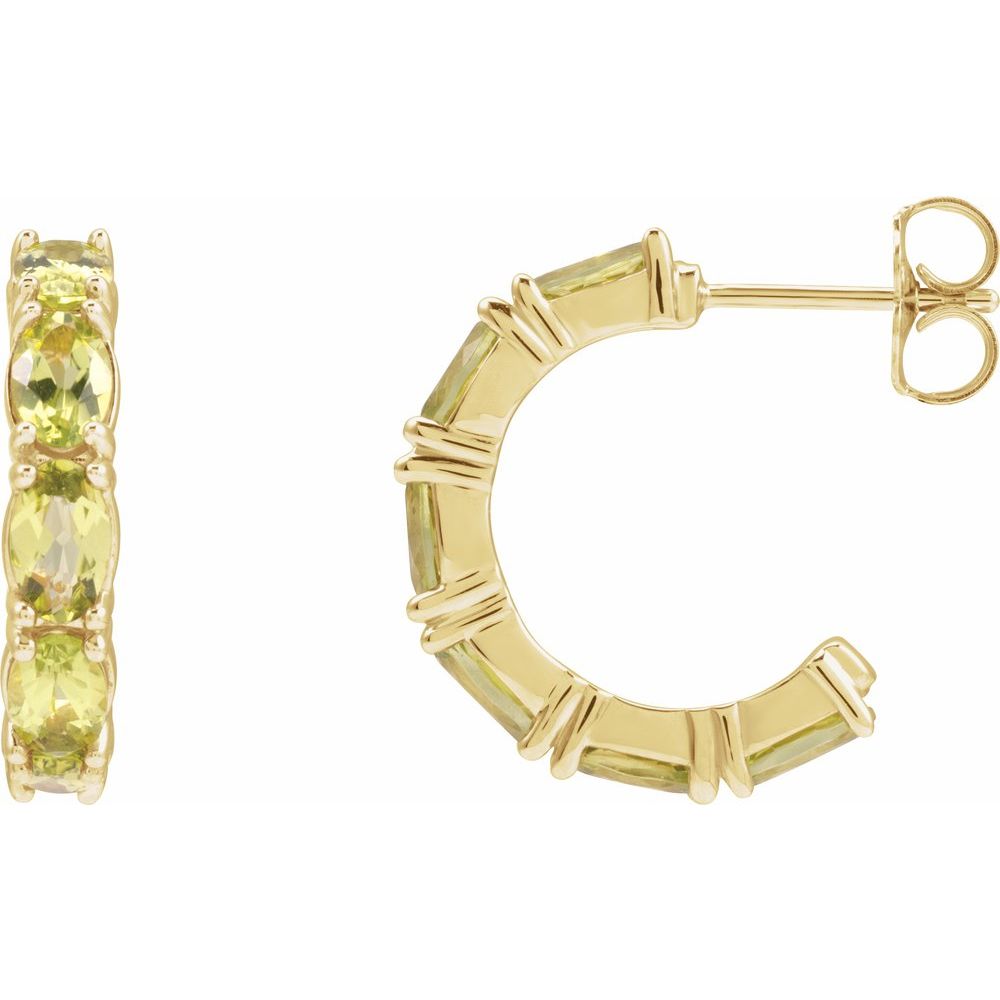 14K Oval Gemstone Hoops
