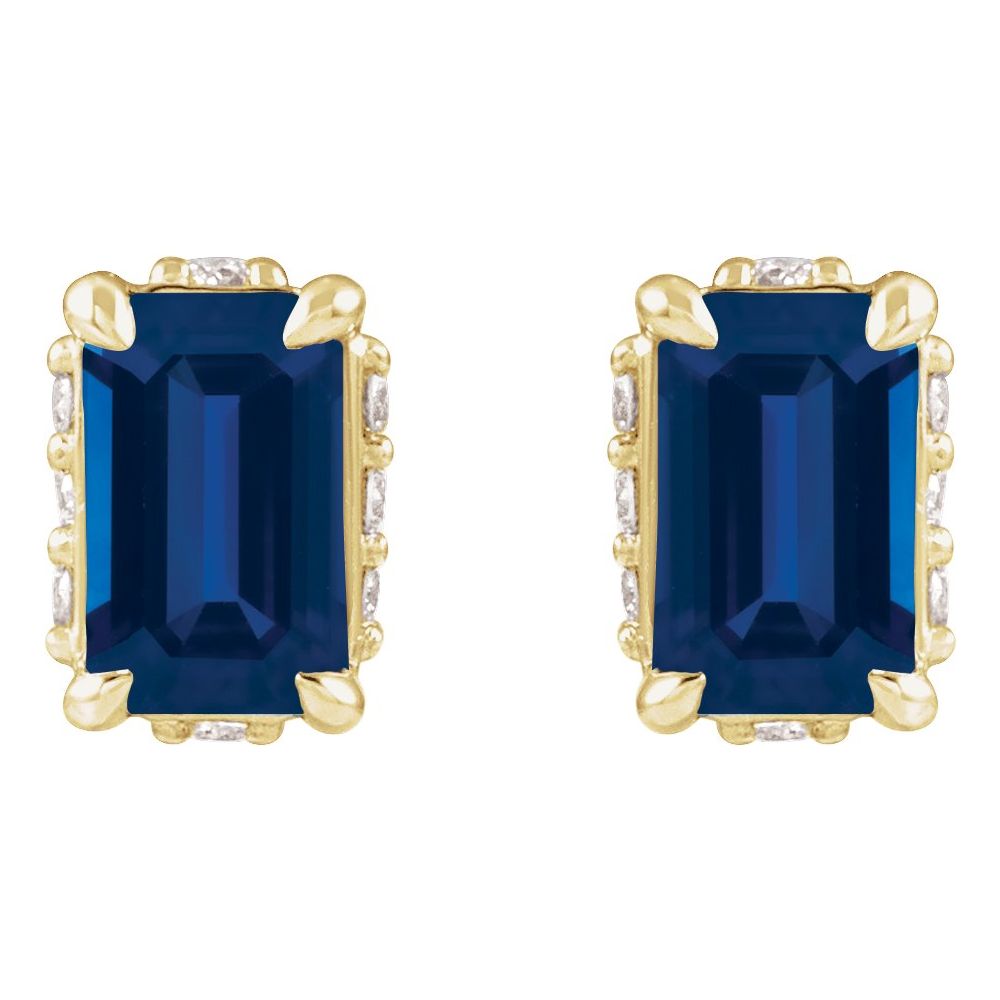 14K Emerald-Cut Gemstone & Diamond Hidden Halo Studs