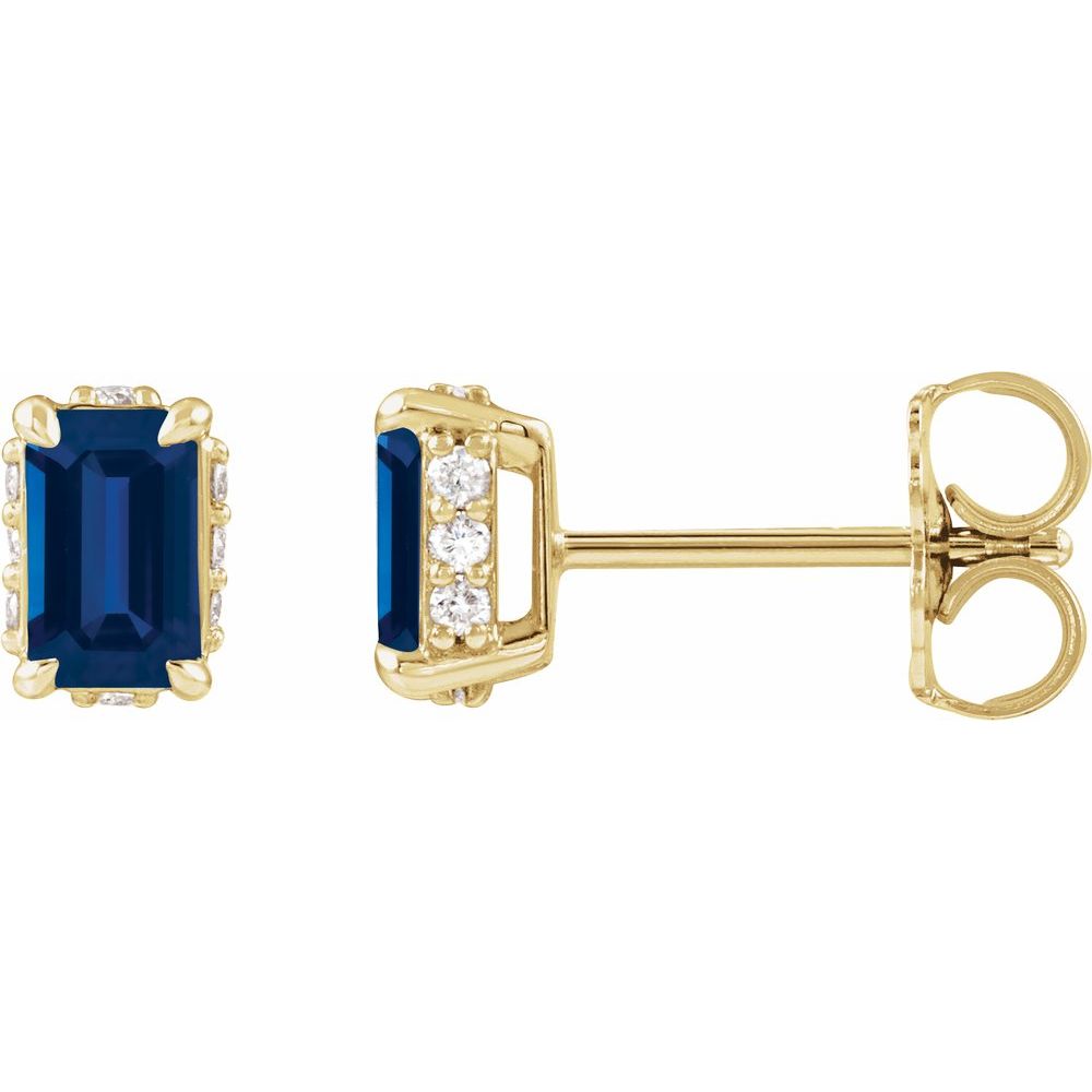 14K Emerald-Cut Gemstone & Diamond Hidden Halo Studs