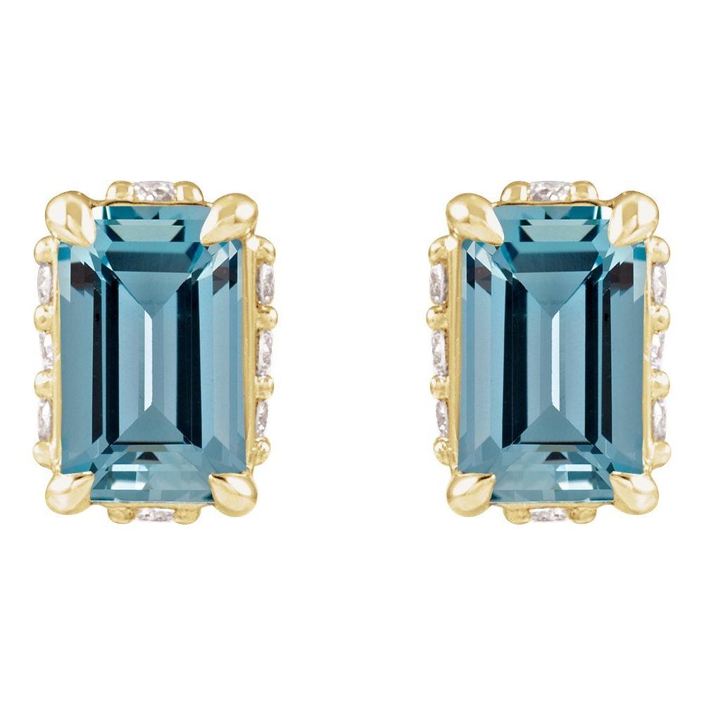 14K Emerald-Cut Gemstone & Diamond Hidden Halo Studs