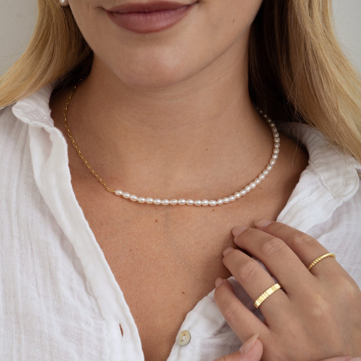 Half Paperclip & Freshwater Pearl Necklace