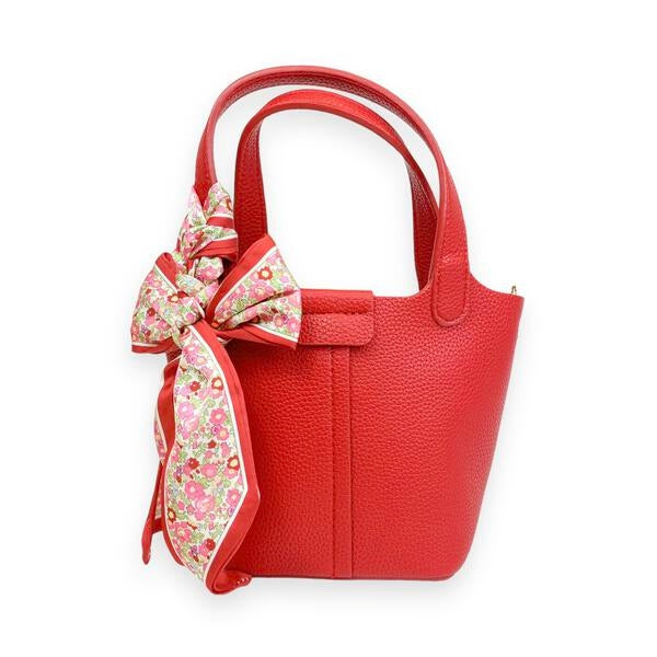 Red Satchel Bag with Scarf