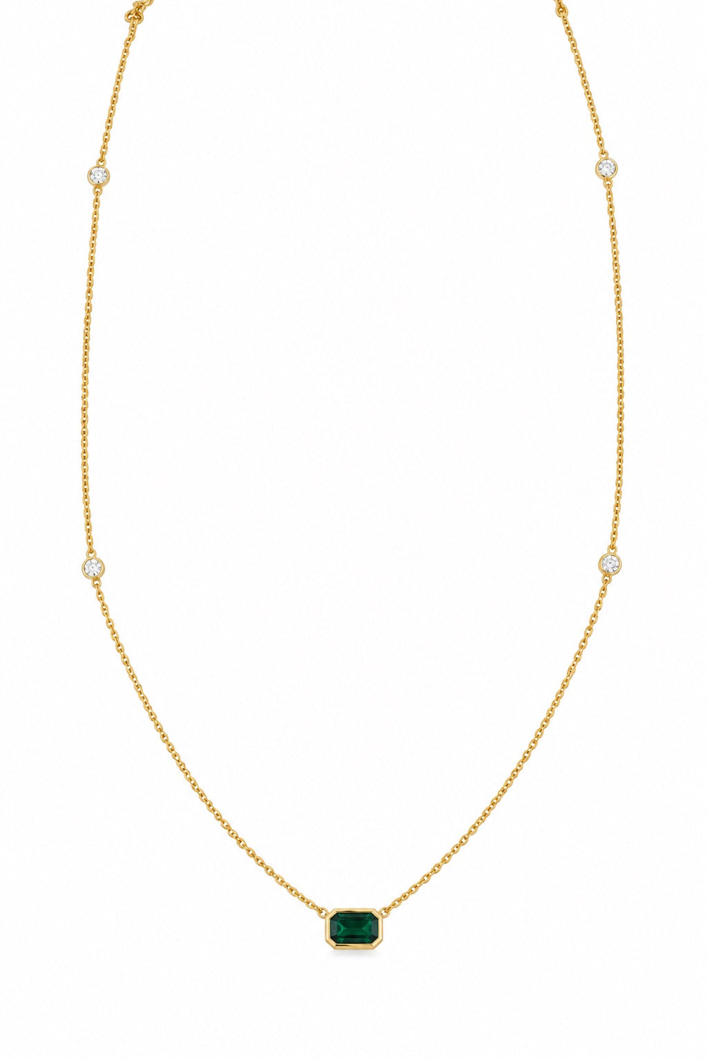 14KY Lab Grown Diamond &amp; Emerald-Cut Gemstone Station Necklace