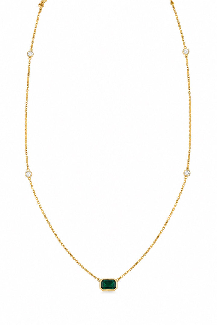 14KY Lab Grown Diamond &amp; Emerald-Cut Gemstone Station Necklace