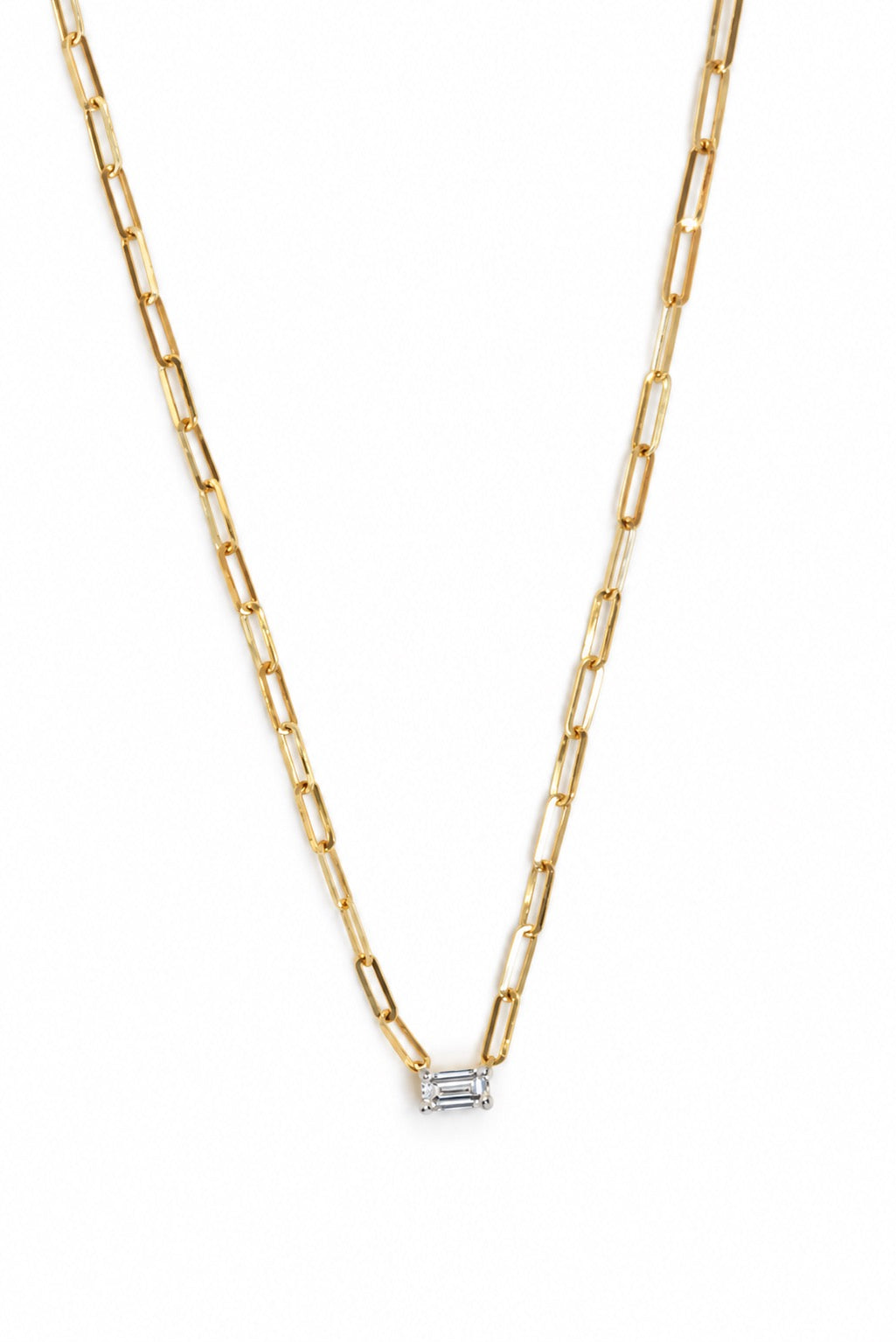 14KY Emerald-Cut Diamond Paperclip Chain Necklace