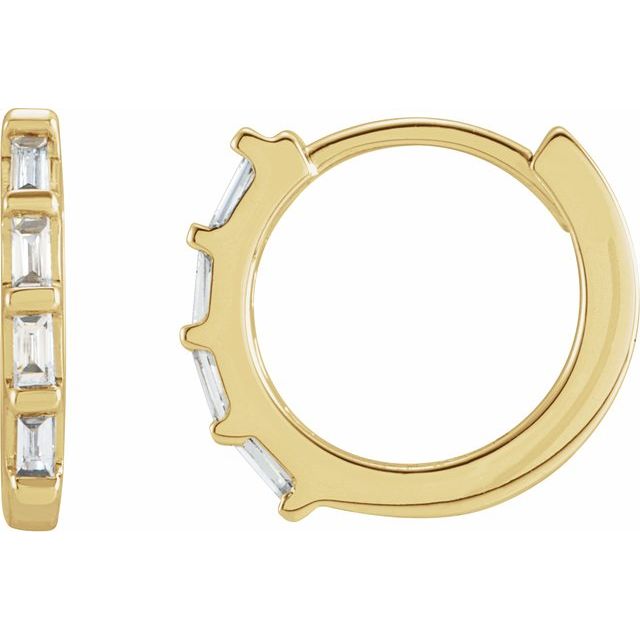 14K Natural Diamond Baguette Huggie