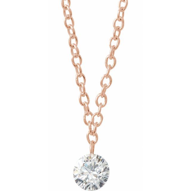 14K Floating Natural Diamond Drop Necklace