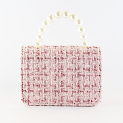Pink Floral Applique Tweed Purse