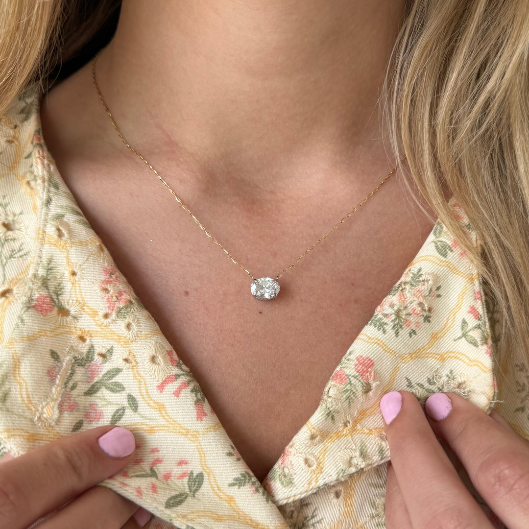 14K Two-Tone Oval Lab Grown Diamond Solitaire Necklace