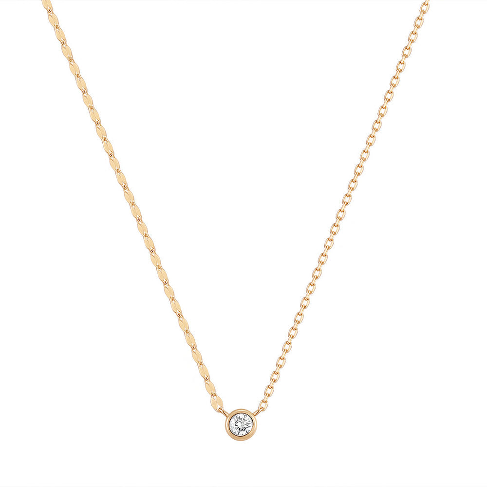 14K .05 CT Natural Diamond Bezel Necklace